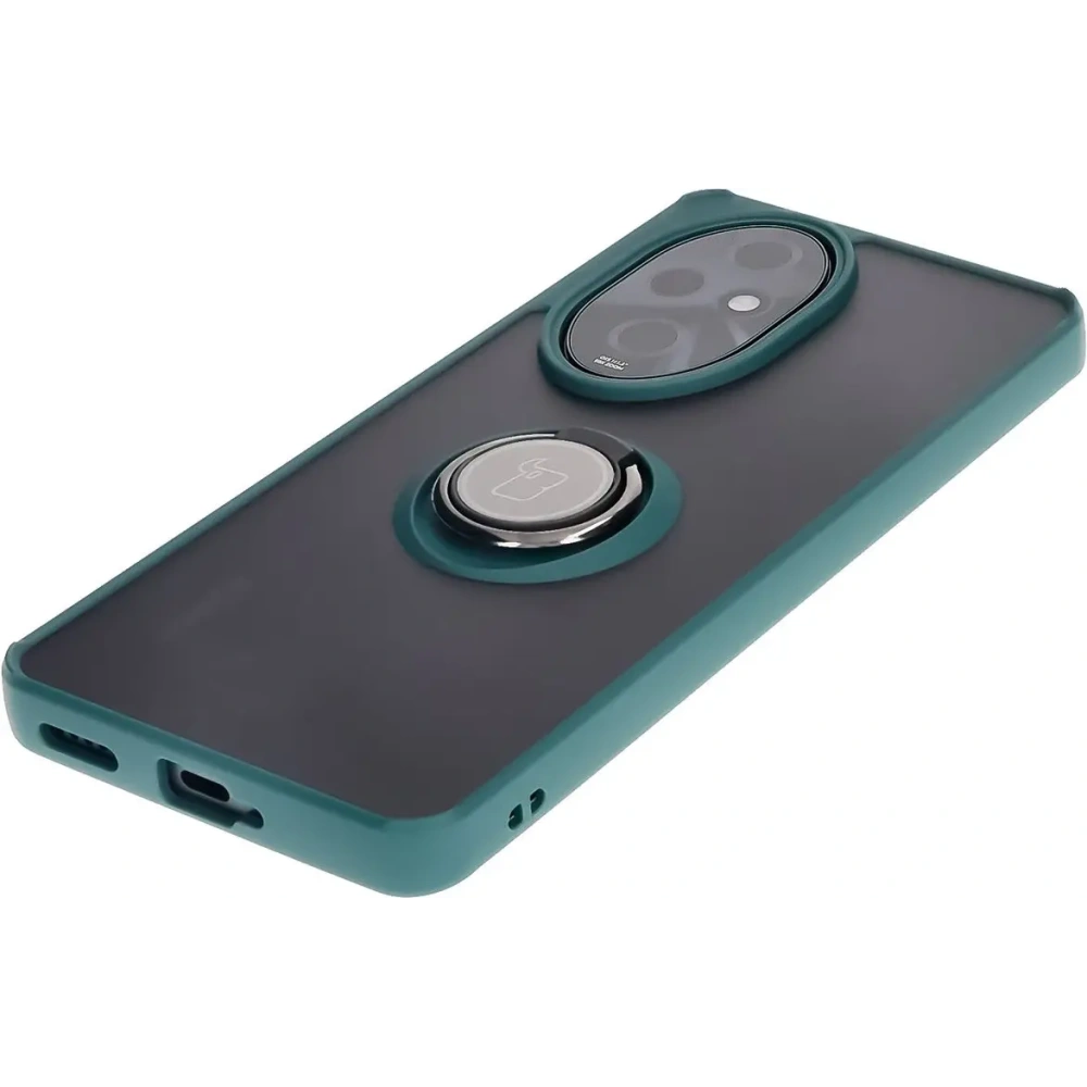 Etui z uchwytem na palec Bizon Case Hybrid Ring do Honor 200 Pro przydymione z ciemnozieloną ramką