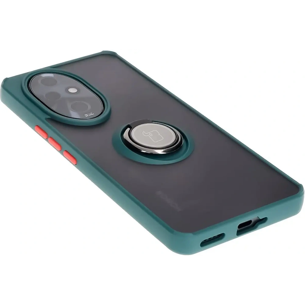 Etui z uchwytem na palec Bizon Case Hybrid Ring do Honor 200 Pro przydymione z ciemnozieloną ramką
