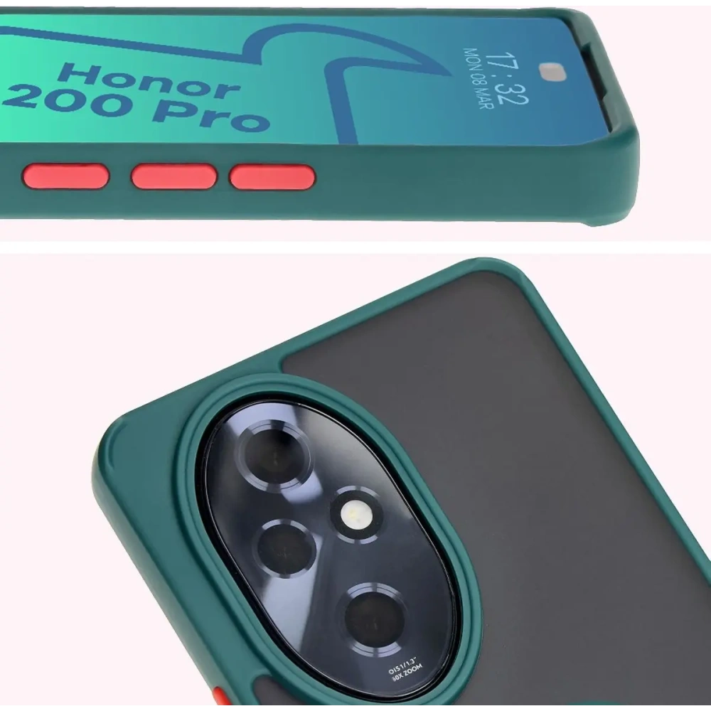 Etui z uchwytem na palec Bizon Case Hybrid Ring do Honor 200 Pro przydymione z ciemnozieloną ramką