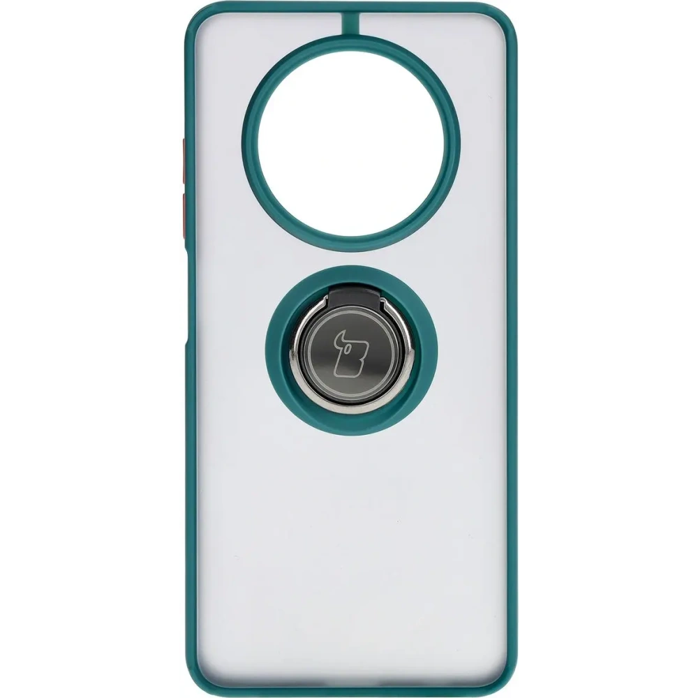 Etui z uchwytem na palec Bizon Case Hybrid Ring do Realme 12 / 12x przydymione z ciemnozieloną ramką