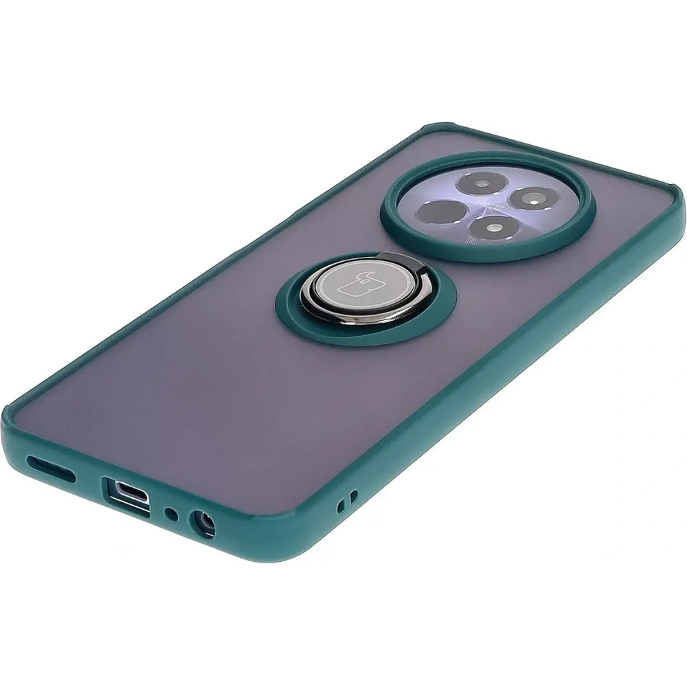 Etui z uchwytem na palec Bizon Case Hybrid Ring do Realme 12 / 12x przydymione z ciemnozieloną ramką