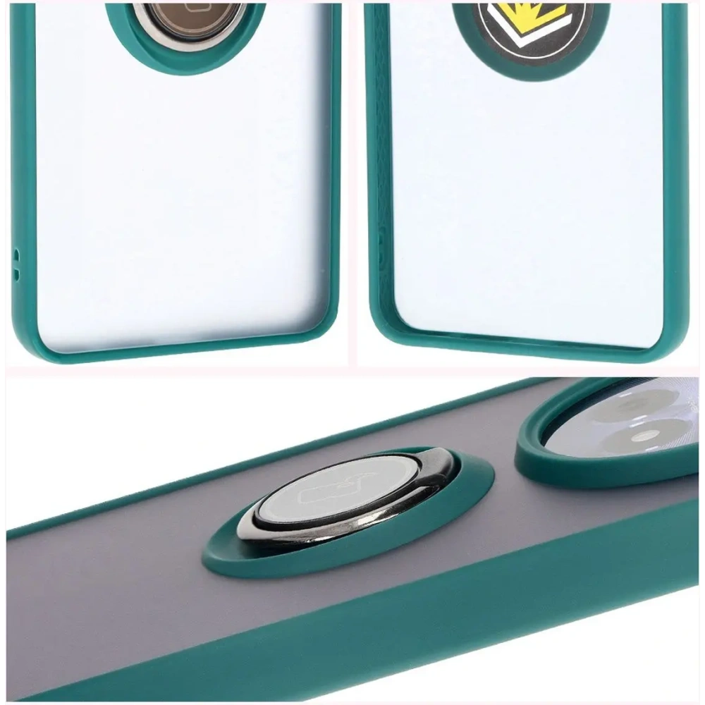 Etui z uchwytem na palec Bizon Case Hybrid Ring do Realme 12 / 12x przydymione z ciemnozieloną ramką