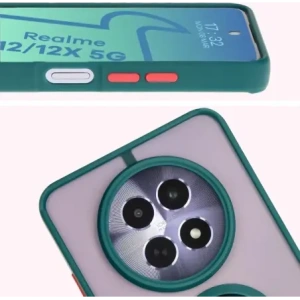 Pouzdro s prstovým držákem Bizon Case Hybrid Ring pro Realme 12 / 12x kouřové s tmavě zeleným rámem.