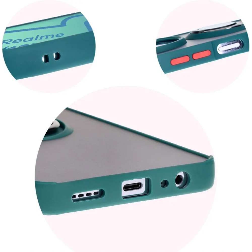 Etui z uchwytem na palec Bizon Case Hybrid Ring do Realme 12 / 12x przydymione z ciemnozieloną ramką