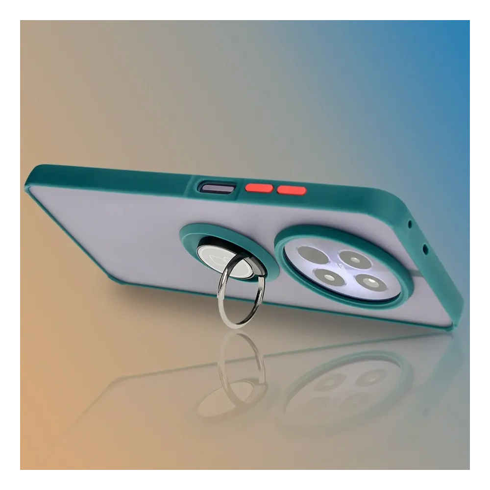 Etui z uchwytem na palec Bizon Case Hybrid Ring do Realme 12 / 12x przydymione z ciemnozieloną ramką