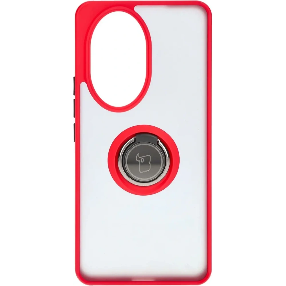 Etui z uchwytem na palec Bizon Case Hybrid Ring do Honor 200 Pro przydymione z czerwoną ramką