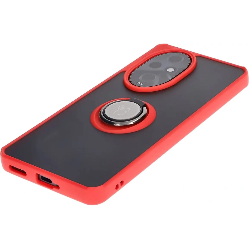 Etui z uchwytem na palec Bizon Case Hybrid Ring do Honor 200 Pro przydymione z czerwoną ramką