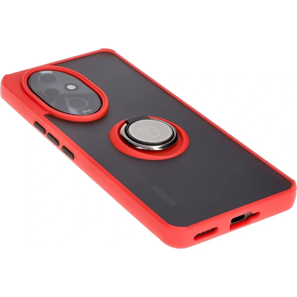 Etui z uchwytem na palec Bizon Case Hybrid Ring do Honor 200 Pro przydymione z czerwoną ramką