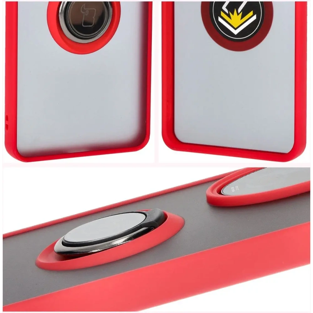 Etui z uchwytem na palec Bizon Case Hybrid Ring do Honor 200 Pro przydymione z czerwoną ramką