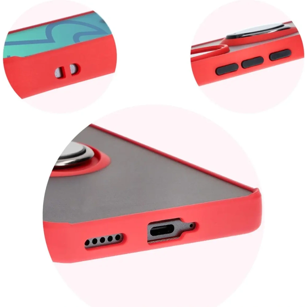 Etui z uchwytem na palec Bizon Case Hybrid Ring do Honor 200 Pro przydymione z czerwoną ramką