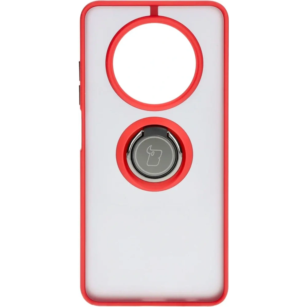 Etui z uchwytem na palec Bizon Case Hybrid Ring do Realme 12 / 12x przydymione z czerwoną ramką