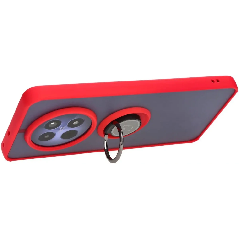Etui z uchwytem na palec Bizon Case Hybrid Ring do Realme 12 / 12x przydymione z czerwoną ramką