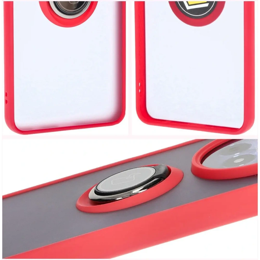 Etui z uchwytem na palec Bizon Case Hybrid Ring do Realme 12 / 12x przydymione z czerwoną ramką