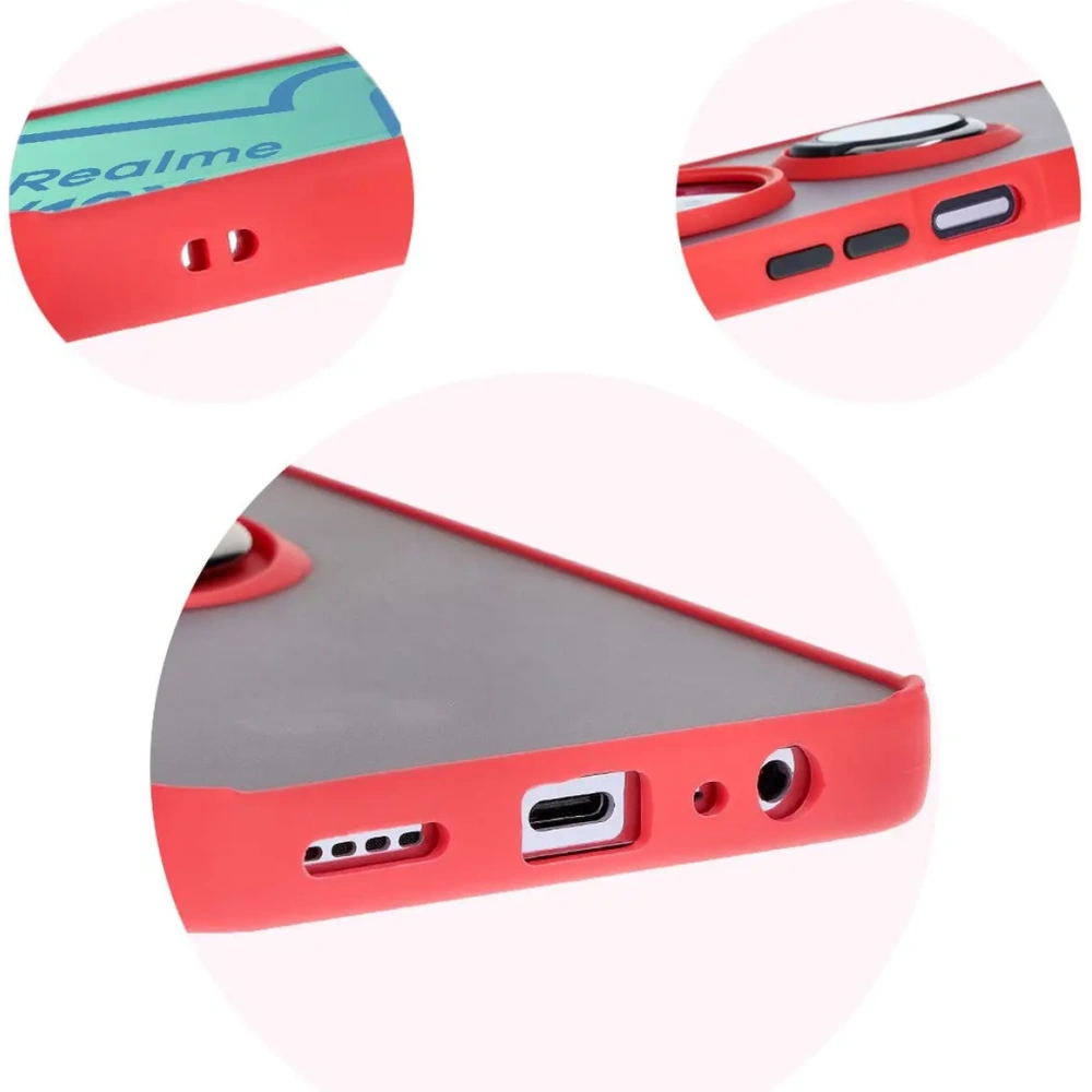 Etui z uchwytem na palec Bizon Case Hybrid Ring do Realme 12 / 12x przydymione z czerwoną ramką