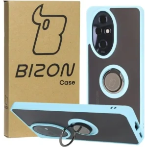 Etui s úchopem na prst Bizon Case Hybrid Ring pro Honor 200 Pro kouřové s světle modrým rámem