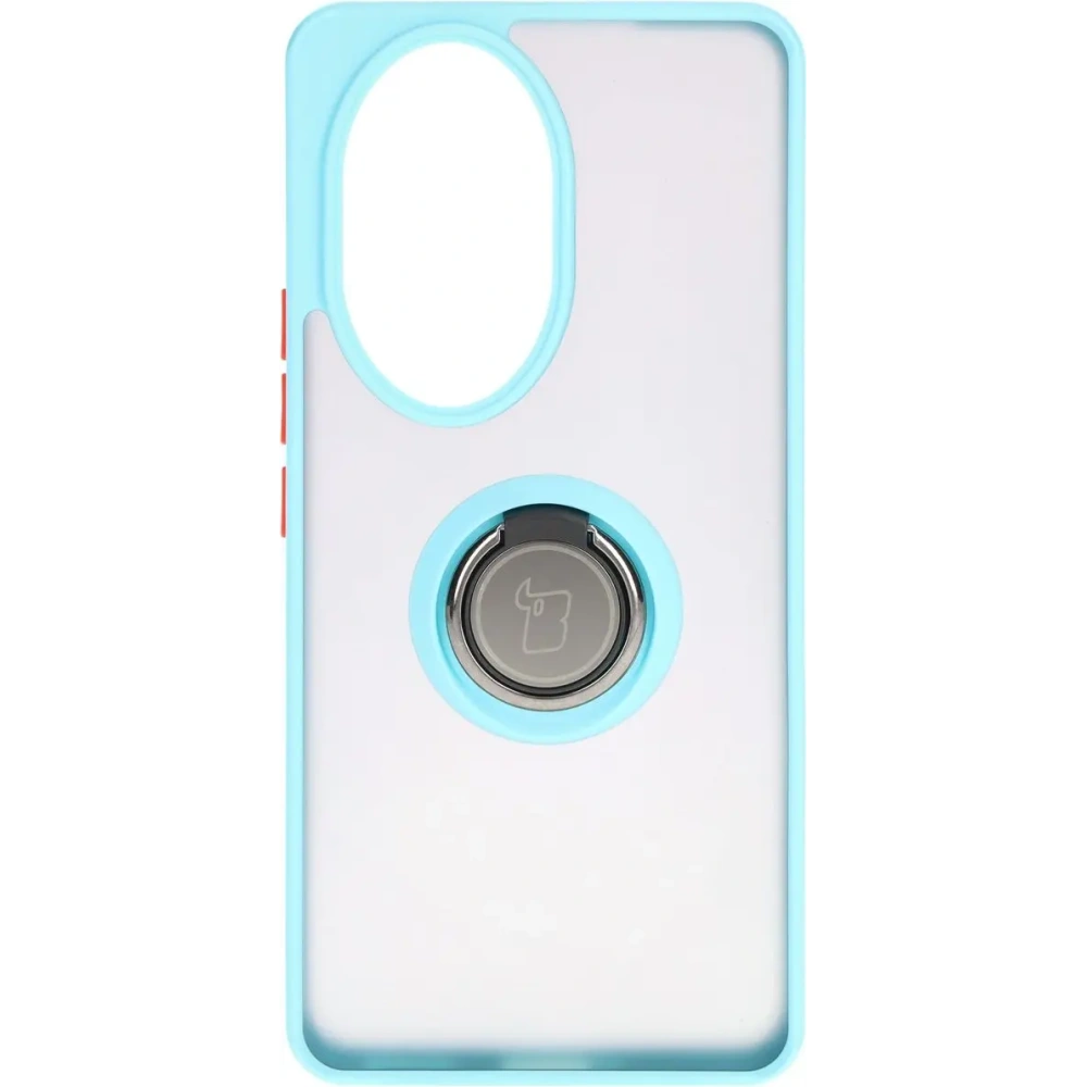 Etui z uchwytem na palec Bizon Case Hybrid Ring do Honor 200 Pro przydymione z jasnoniebieską ramką
