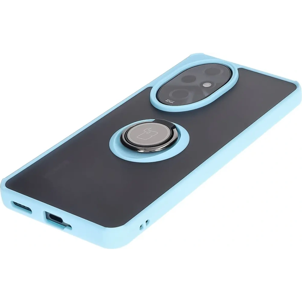 Etui z uchwytem na palec Bizon Case Hybrid Ring do Honor 200 Pro przydymione z jasnoniebieską ramką