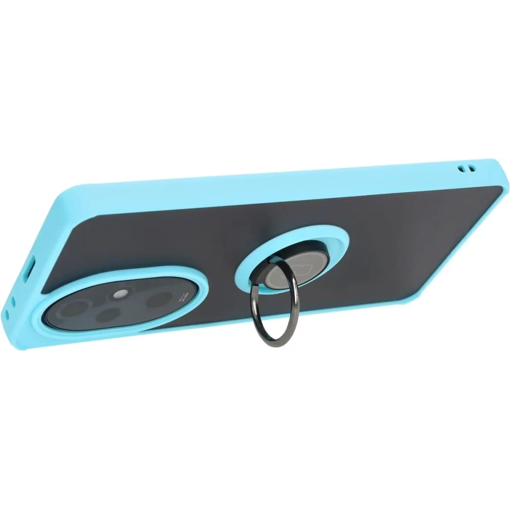 Etui z uchwytem na palec Bizon Case Hybrid Ring do Honor 200 Pro przydymione z jasnoniebieską ramką
