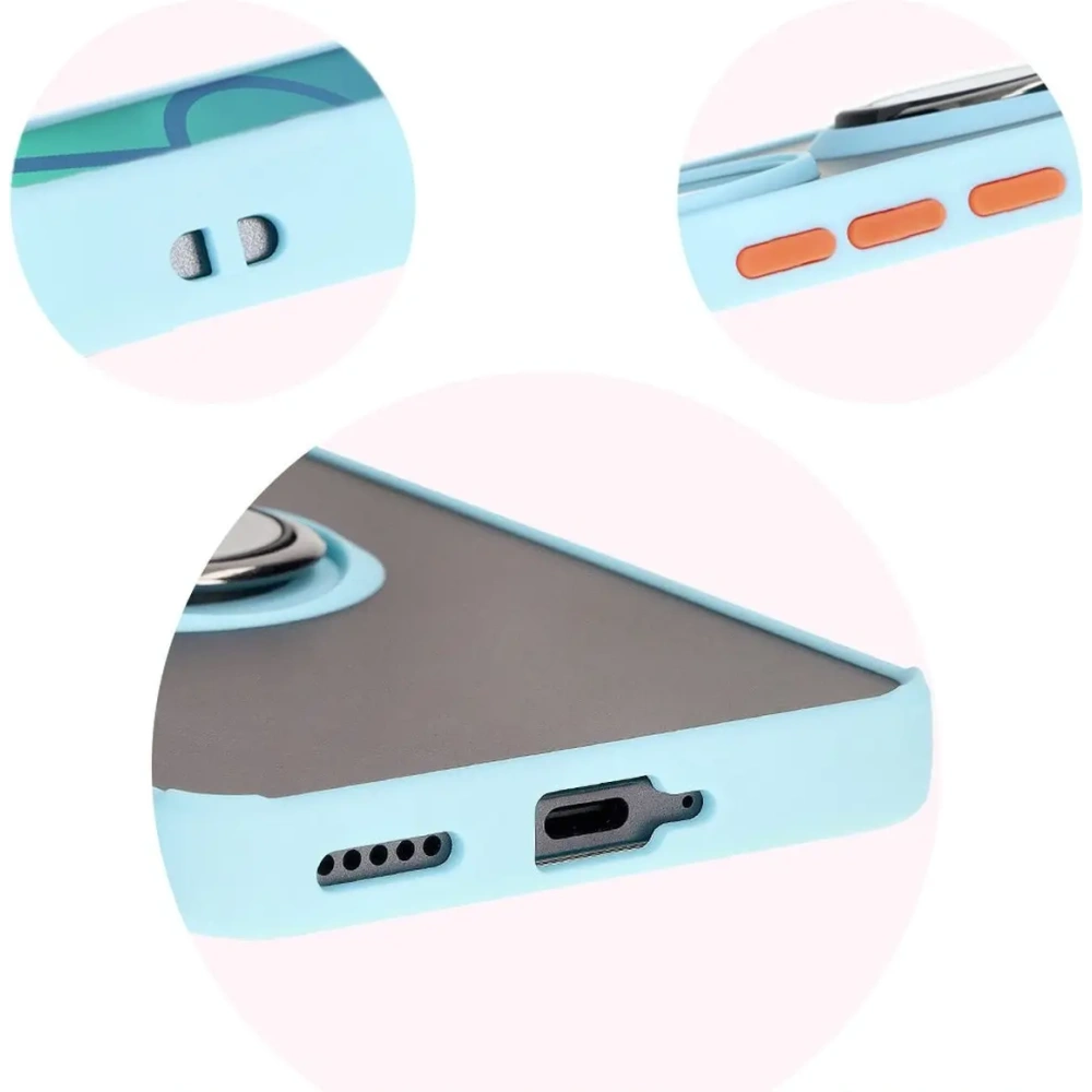 Etui z uchwytem na palec Bizon Case Hybrid Ring do Honor 200 Pro przydymione z jasnoniebieską ramką