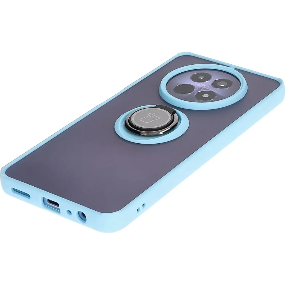 Etui z uchwytem na palec Bizon Case Hybrid Ring do Realme 12 / 12x przydymione z jasnoniebieską ramką