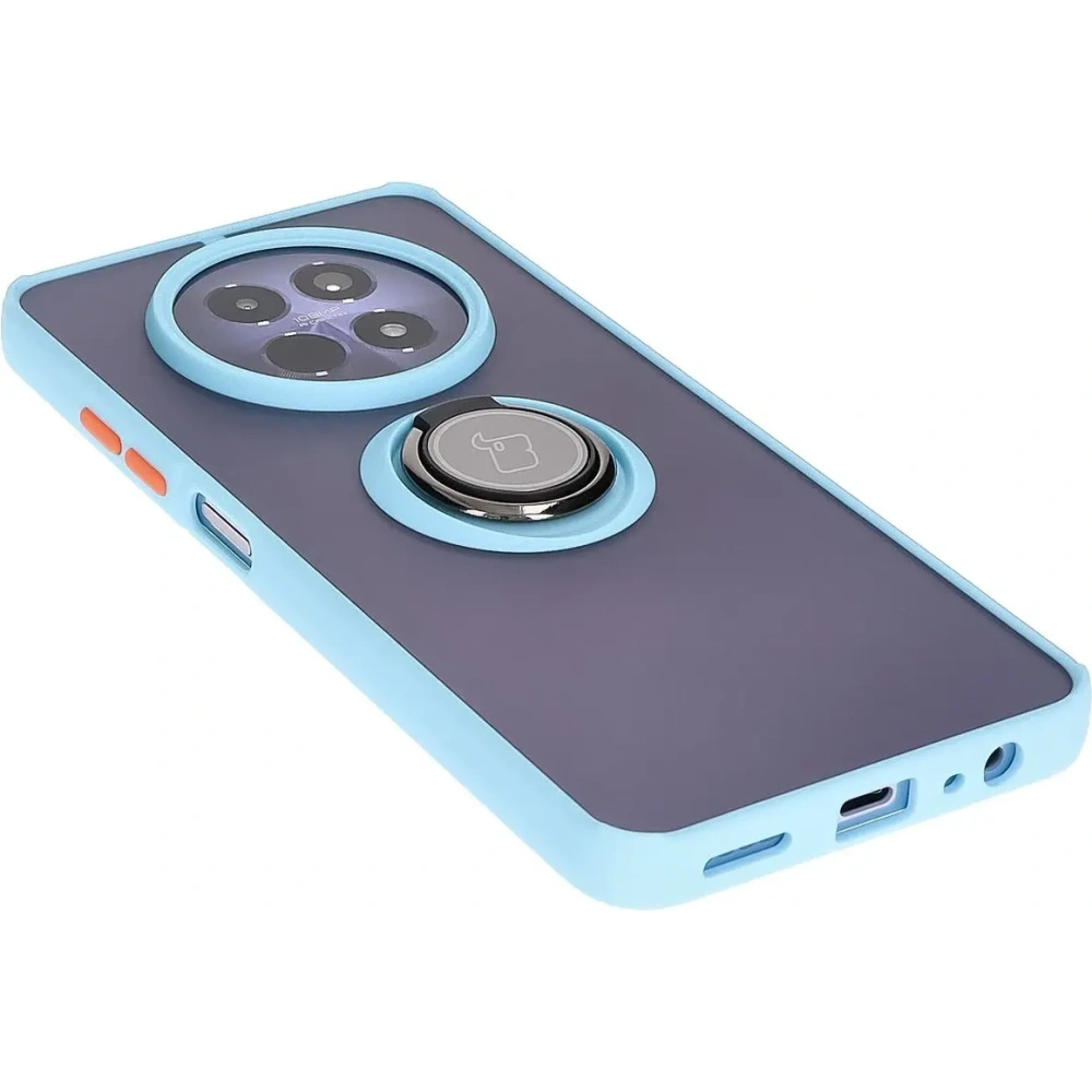 Etui z uchwytem na palec Bizon Case Hybrid Ring do Realme 12 / 12x przydymione z jasnoniebieską ramką