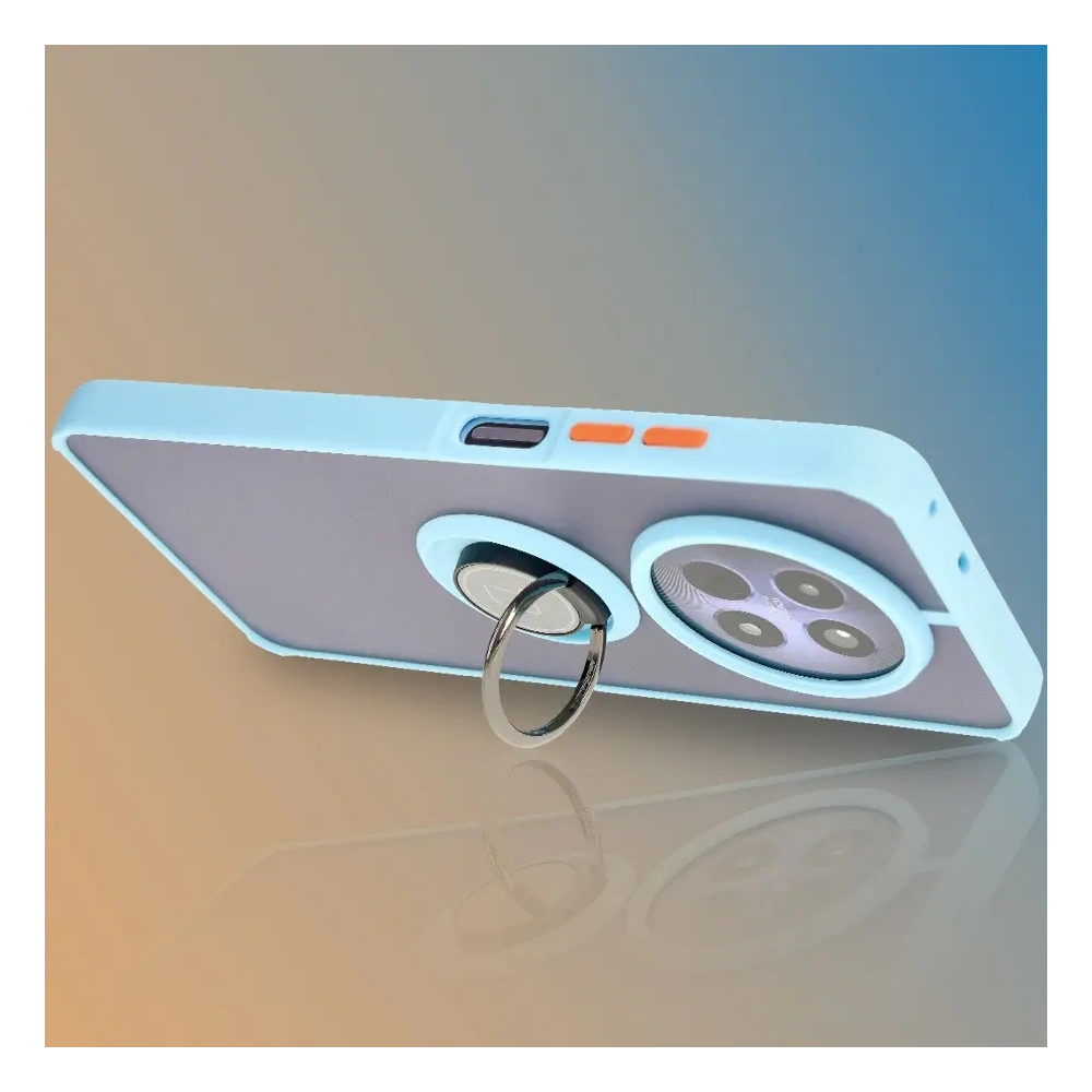 Etui z uchwytem na palec Bizon Case Hybrid Ring do Realme 12 / 12x przydymione z jasnoniebieską ramką