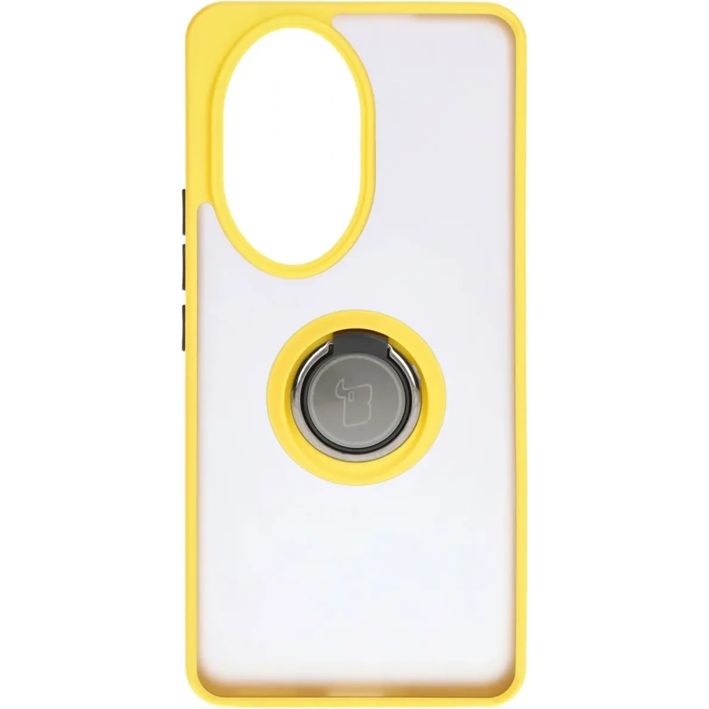 Etui z uchwytem na palec Bizon Case Hybrid Ring do Honor 200 Pro przydymione z żółtą ramką