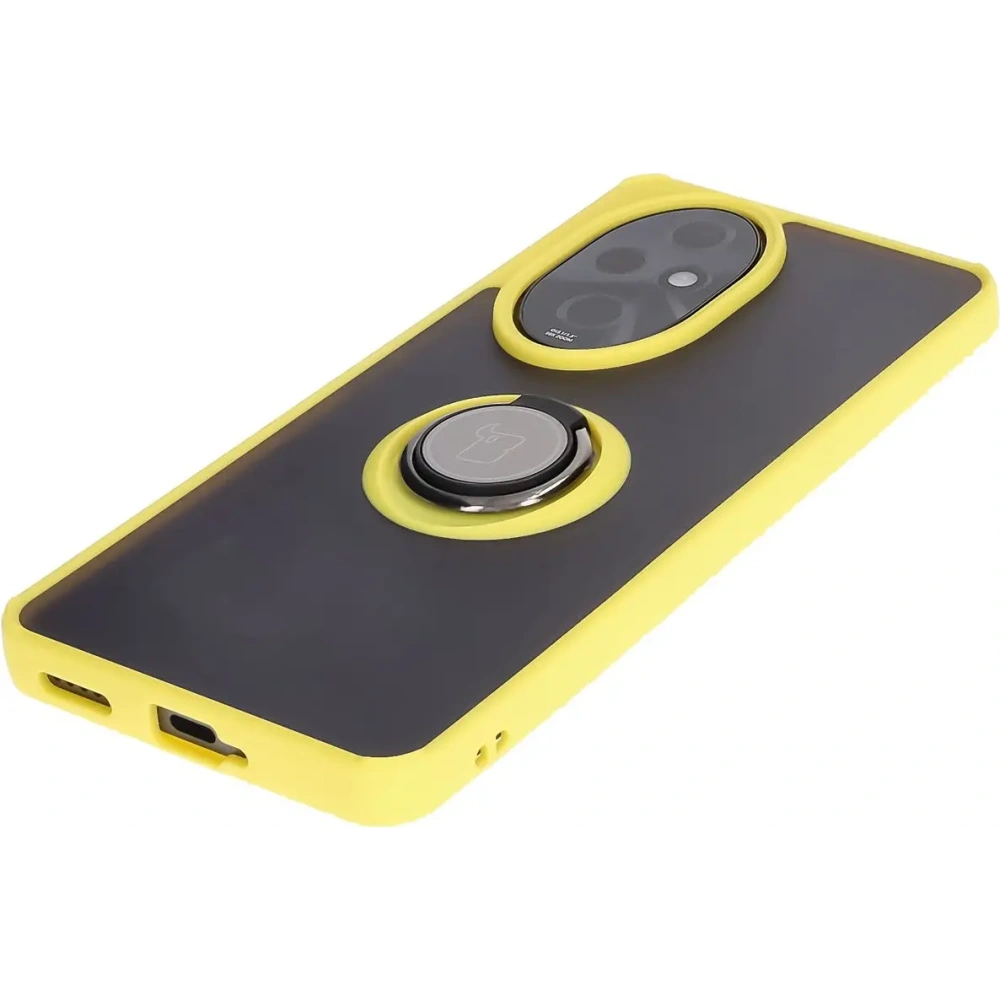 Etui z uchwytem na palec Bizon Case Hybrid Ring do Honor 200 Pro przydymione z żółtą ramką