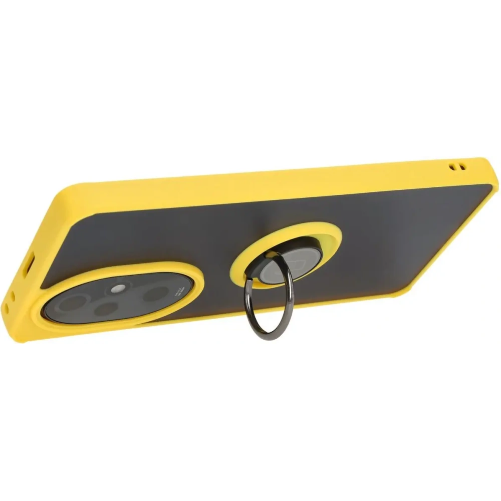 Etui z uchwytem na palec Bizon Case Hybrid Ring do Honor 200 Pro przydymione z żółtą ramką