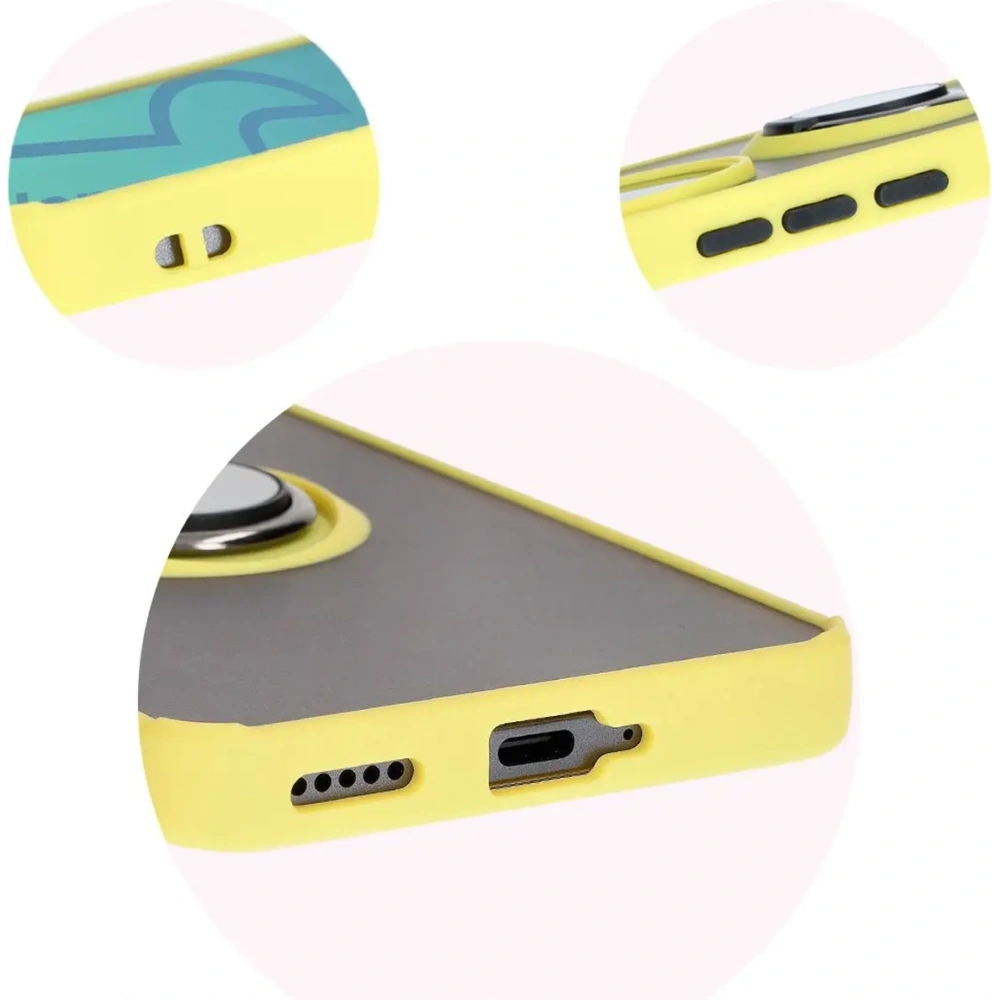 Etui z uchwytem na palec Bizon Case Hybrid Ring do Honor 200 Pro przydymione z żółtą ramką