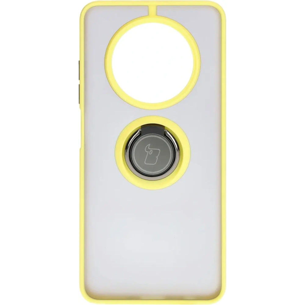 Etui z uchwytem na palec Bizon Case Hybrid Ring do Realme 12 / 12x przydymione z żółtą ramką