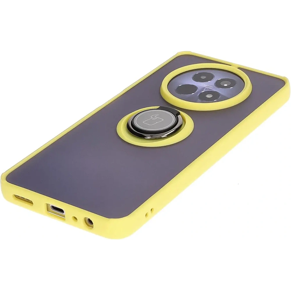 Etui z uchwytem na palec Bizon Case Hybrid Ring do Realme 12 / 12x przydymione z żółtą ramką