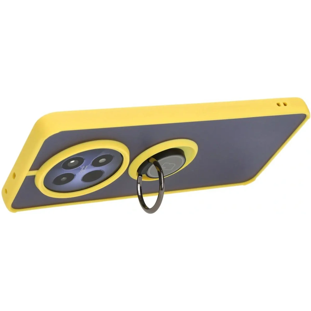 Etui z uchwytem na palec Bizon Case Hybrid Ring do Realme 12 / 12x przydymione z żółtą ramką