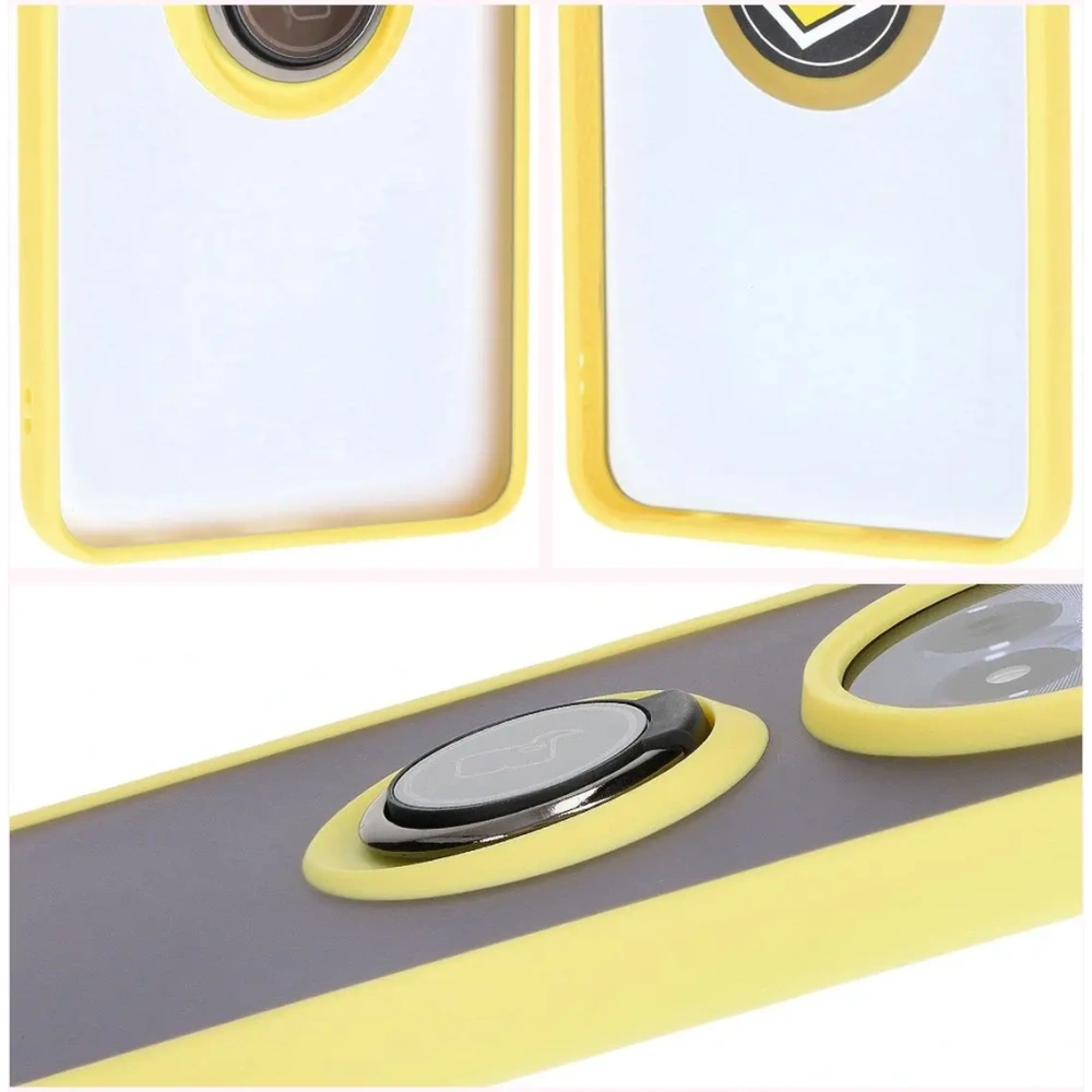 Etui z uchwytem na palec Bizon Case Hybrid Ring do Realme 12 / 12x przydymione z żółtą ramką