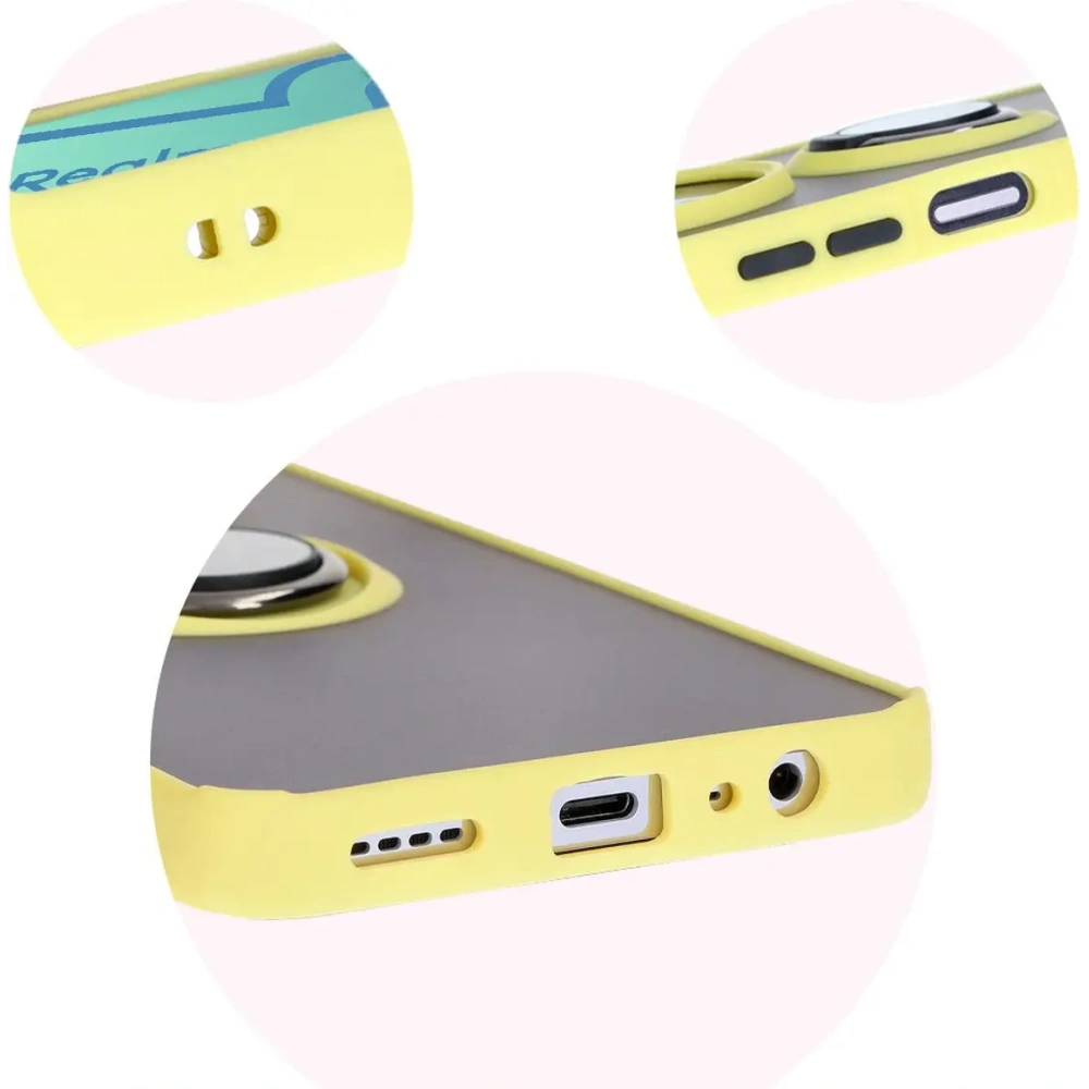Etui z uchwytem na palec Bizon Case Hybrid Ring do Realme 12 / 12x przydymione z żółtą ramką