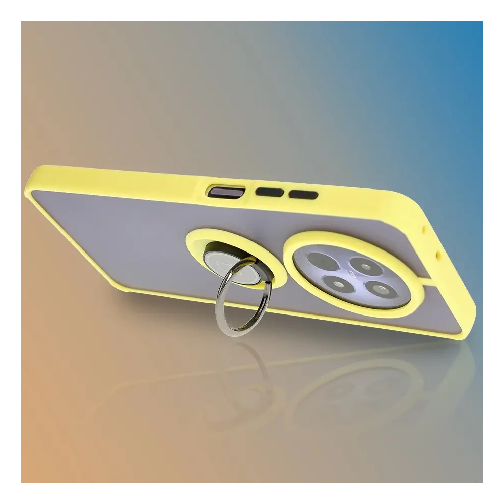 Etui z uchwytem na palec Bizon Case Hybrid Ring do Realme 12 / 12x przydymione z żółtą ramką