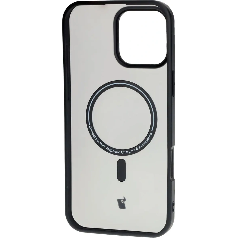 Etui z pierścieniem magnetycznym Bizon Case MatteO do Apple iPhone 16 Pro Max półprzezroczyste z czarną ramką