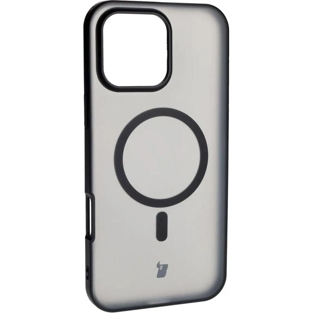 Etui z pierścieniem magnetycznym Bizon Case MatteO do Apple iPhone 16 Pro Max półprzezroczyste z czarną ramką