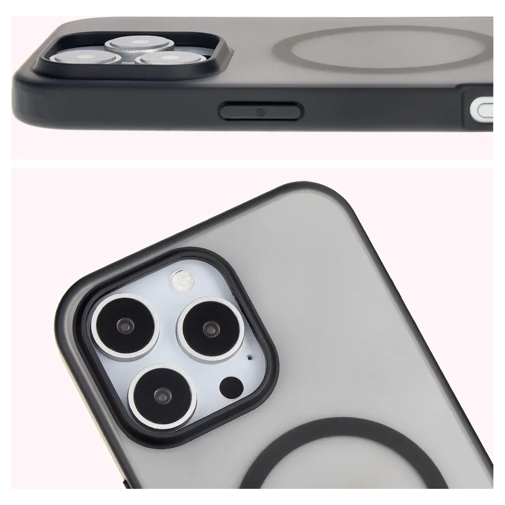 Etui z pierścieniem magnetycznym Bizon Case MatteO do Apple iPhone 16 Pro Max półprzezroczyste z czarną ramką