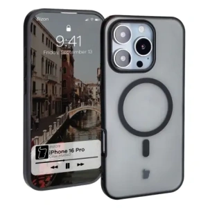 Kup Etui z pierścieniem magnetycznym Bizon Case MatteO do Apple iPhone 16 Pro półprzezroczyste z czarną ramką - BIZ6301 - {ean13} - Sklep Home Screen