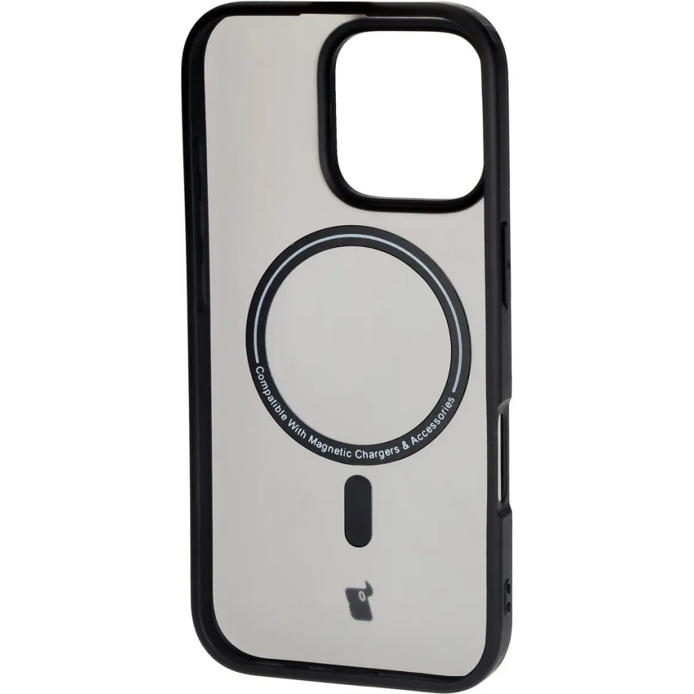Etui z pierścieniem magnetycznym Bizon Case MatteO do Apple iPhone 16 Pro półprzezroczyste z czarną ramką