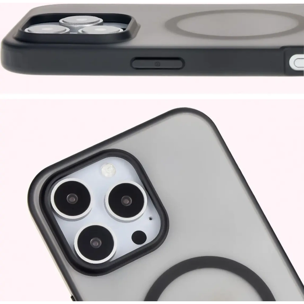 Etui z pierścieniem magnetycznym Bizon Case MatteO do Apple iPhone 16 Pro półprzezroczyste z czarną ramką