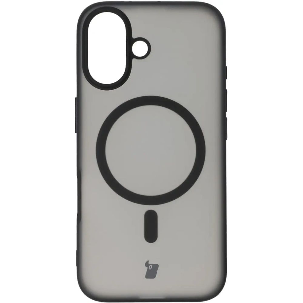 Etui z pierścieniem magnetycznym Bizon Case MatteO do Apple iPhone 16 półprzezroczyste z czarną ramką