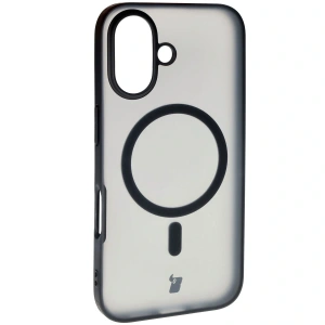 Etui z pierścieniem magnetycznym Bizon Case MatteO do Apple iPhone 16 półprzezroczyste z czarną ramką