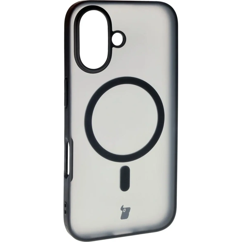 Etui z pierścieniem magnetycznym Bizon Case MatteO do Apple iPhone 16 półprzezroczyste z czarną ramką