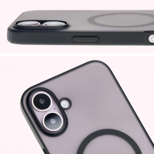 Etui z pierścieniem magnetycznym Bizon Case MatteO do Apple iPhone 16 półprzezroczyste z czarną ramką