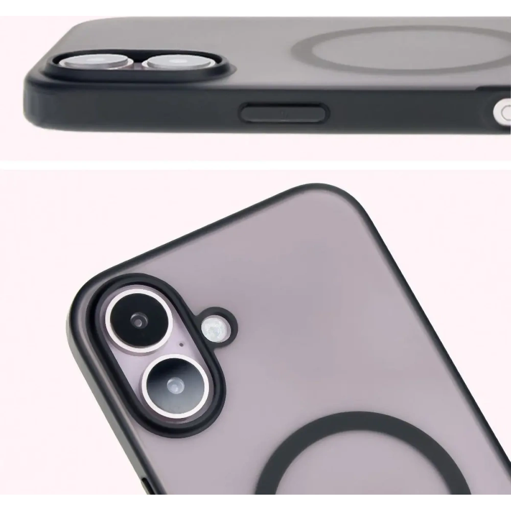 Etui z pierścieniem magnetycznym Bizon Case MatteO do Apple iPhone 16 półprzezroczyste z czarną ramką