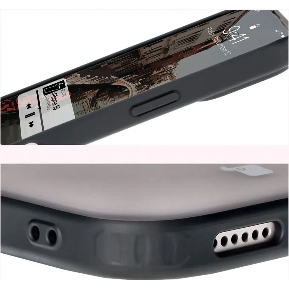 Etui z pierścieniem magnetycznym Bizon Case MatteO do Apple iPhone 16 półprzezroczyste z czarną ramką