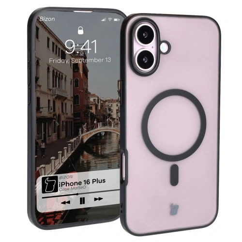 Kup Etui z pierścieniem magnetycznym Bizon Case MatteO do Apple iPhone 16 Plus poloprůhledné s černým rámem - BIZ6303 - {ean13} - Sklep Home Screen