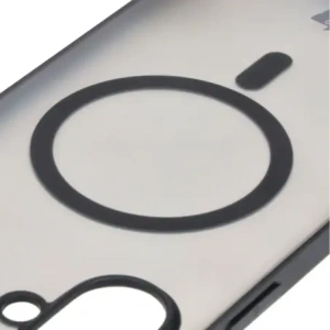 Etui z pierścieniem magnetycznym Bizon Case MatteO do Apple iPhone 16 Plus półprzezroczyste z czarną ramką